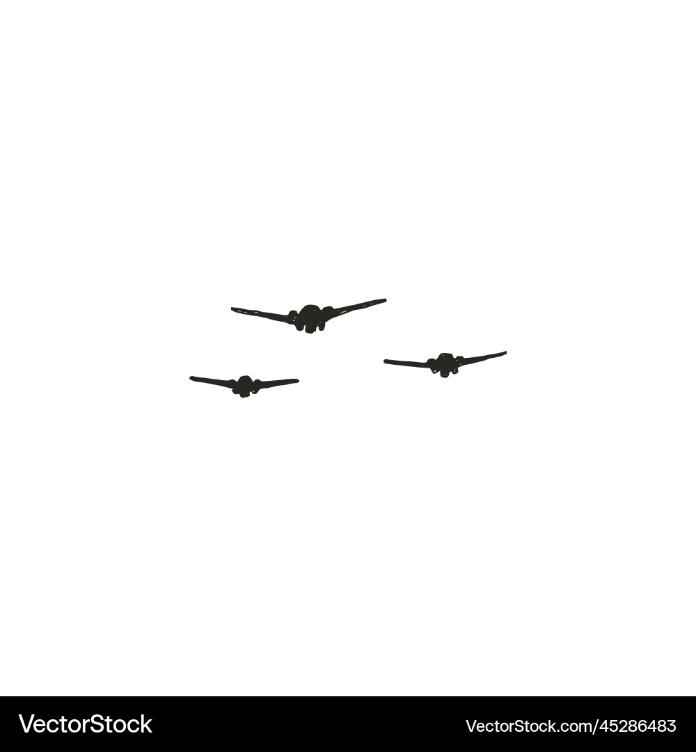 Three planes in flight hand drawn Royalty Free Vector Image
