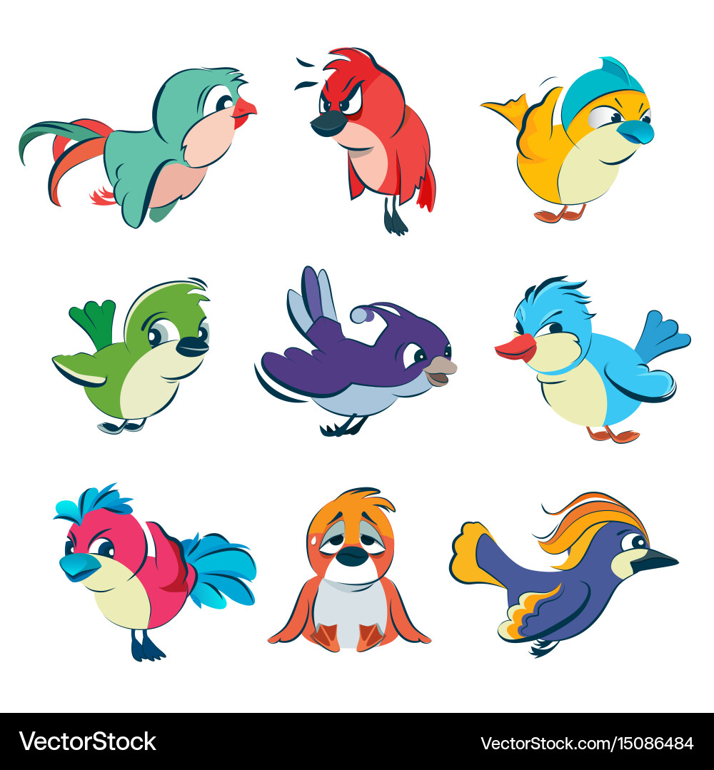 Charming Bird Set - Cartoon Animals Vector Image