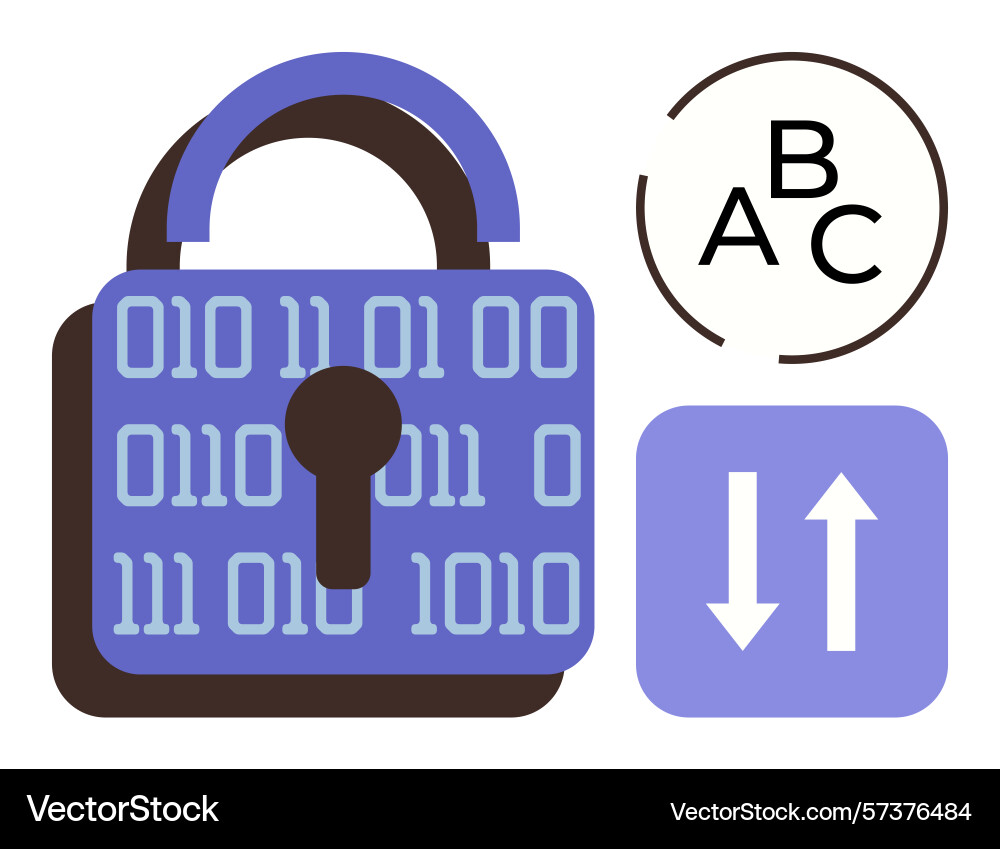 Data security concept with binary code lock data Data security concept with binary code lock data vector image