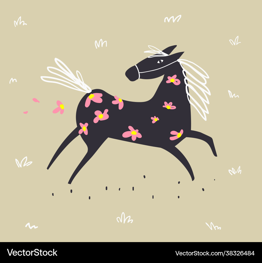 Wild horse running scandinavian doodle draw – Royalty-Free Vector |  VectorStock, image size:1000x1006