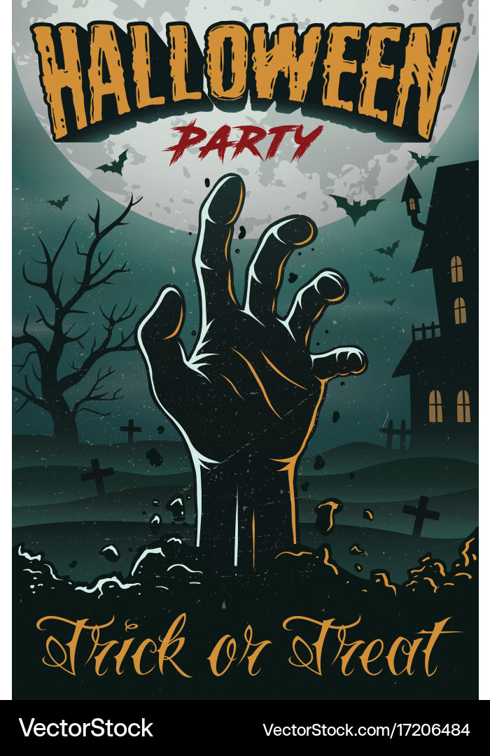 Zombie Hand Halloween Party Poster Vector Image