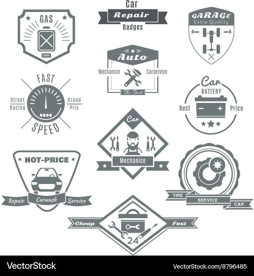 Car repair black white badges vector image