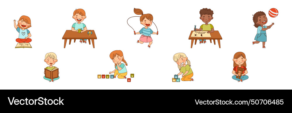 Happy kids at kindergarten playing and have fun Vector Image