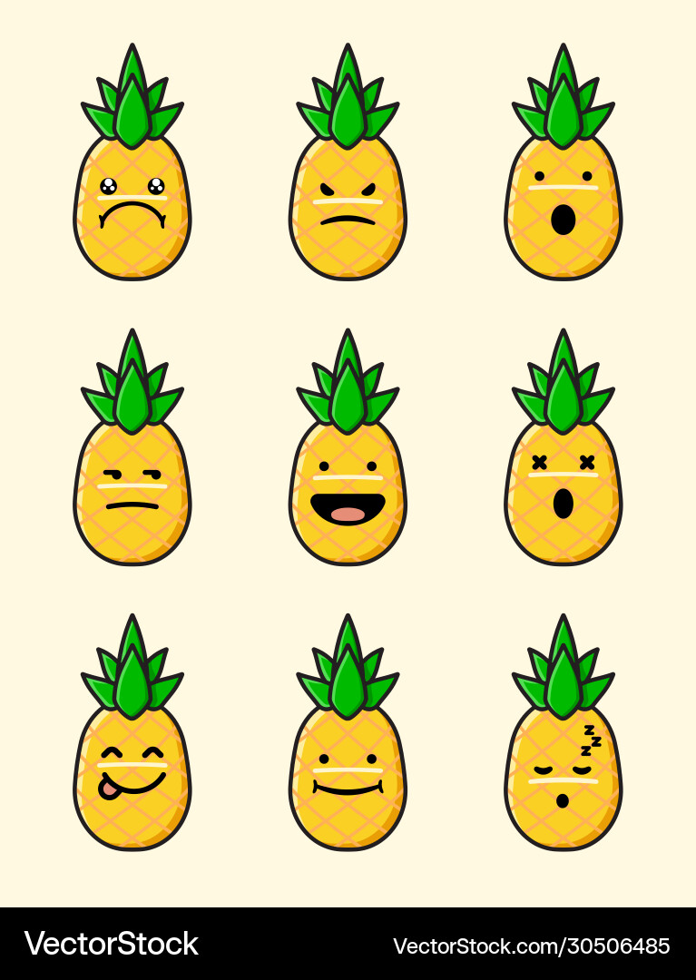 Pineapple emoticon set vector image