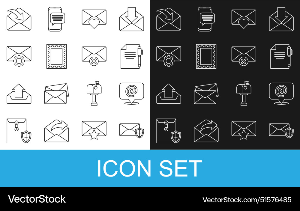 Set line envelope with shield mail and e-mail Set line envelope with shield mail and e-mail vector image