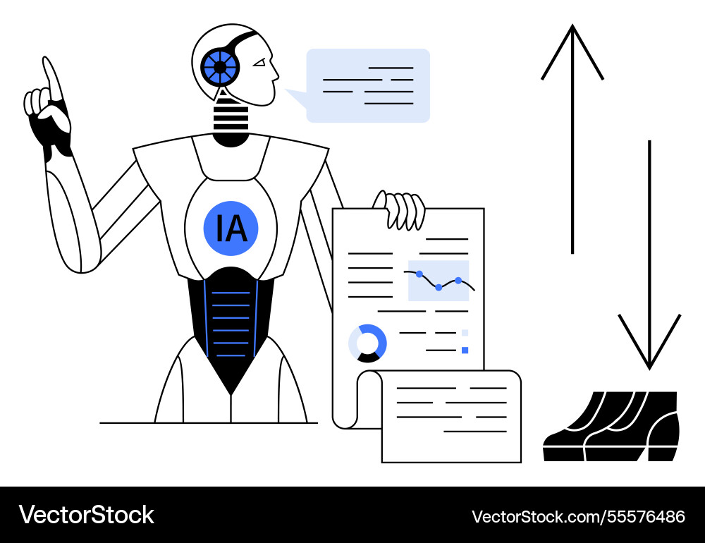Ai robot analyzing data and presenting chart Ai robot analyzing data and presenting chart vector image
