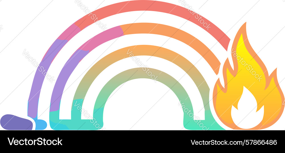 Dynamic rainbow with fiery elements design Vector Image
