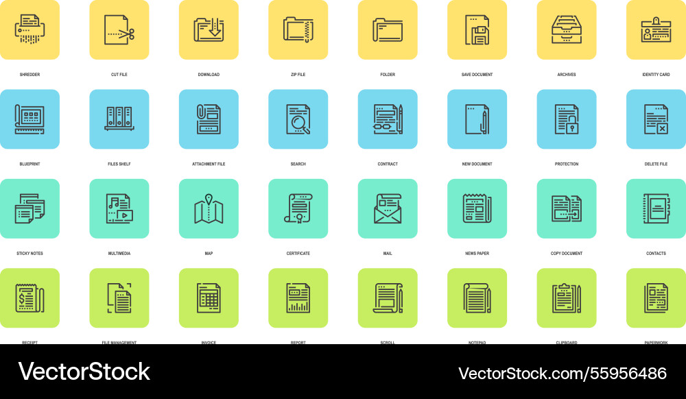 Files and documents flat line icons Files and documents flat line icons vector image