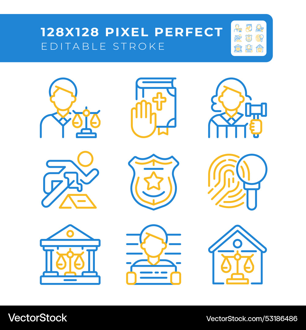 Law system and order control two color line icons Law system and order control two color line icons Vector Image