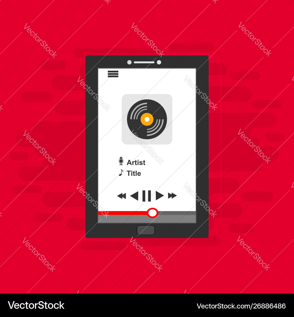 Media player application app template with flat Vector Image
