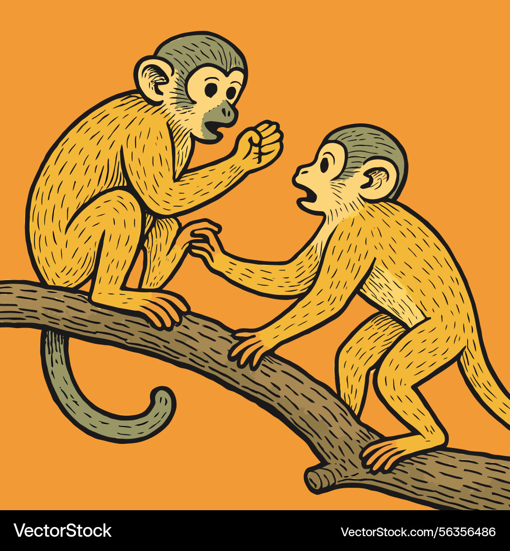 Monkeys chatting on branch an with a retro style Monkeys chatting on branch an with a retro style Vector Image