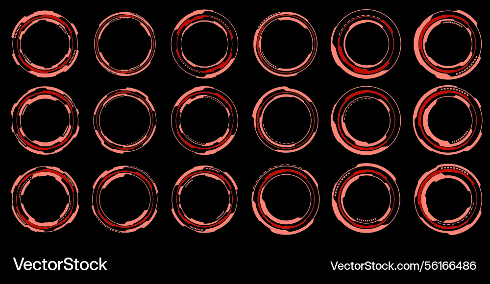 Set of sci fi red circle user interface elements Set of sci fi red circle user interface elements vector image