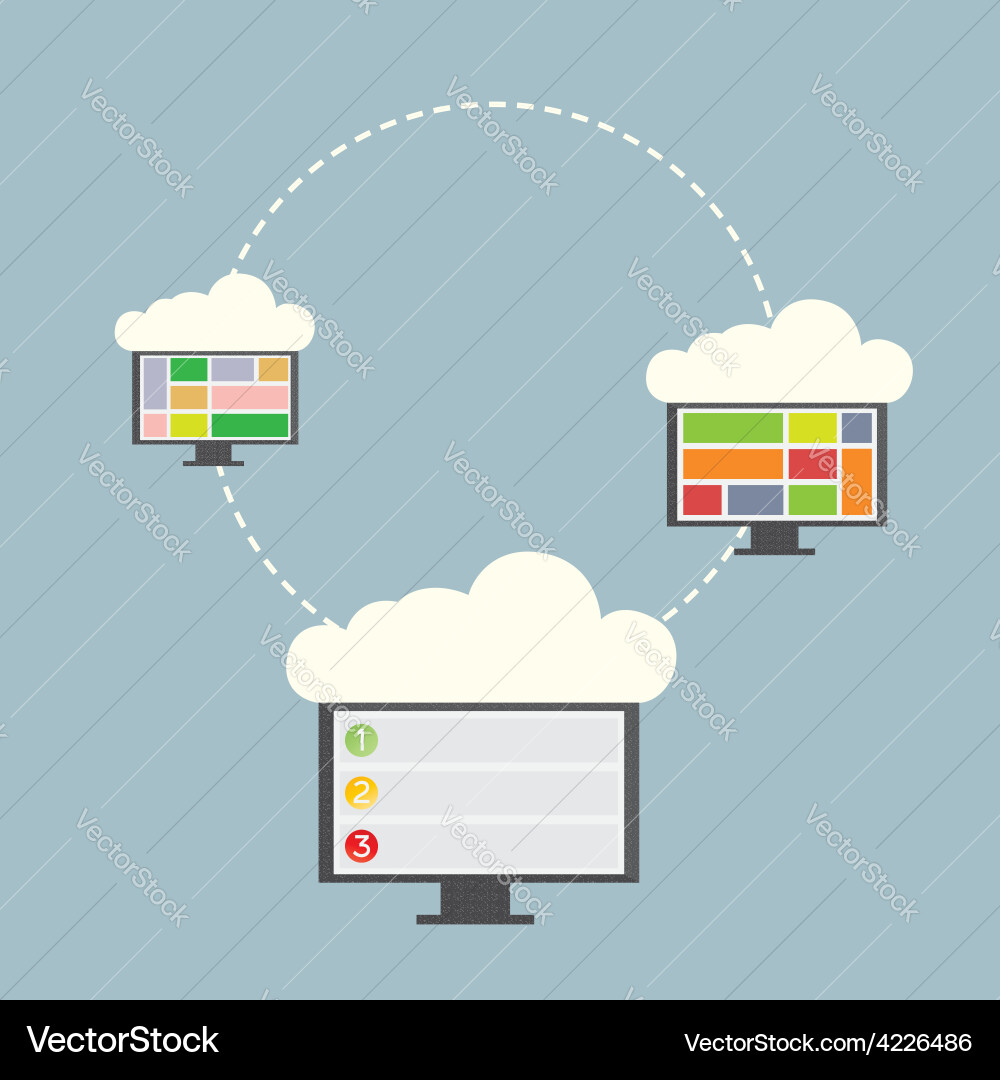 Three computer with clouds Vector Image