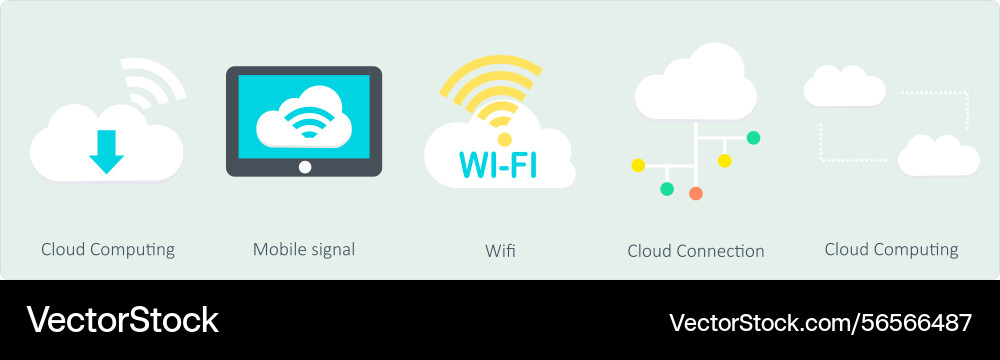 A set of 5 communication icons as cloud computing vector image