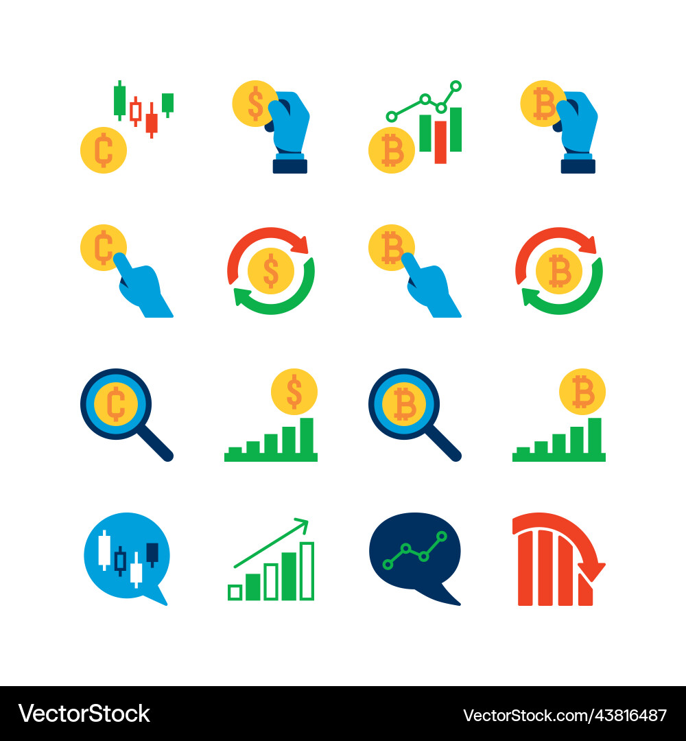 Bitcoin flat icons set crypto currency outline – Royalty-Free Vector |  VectorStock