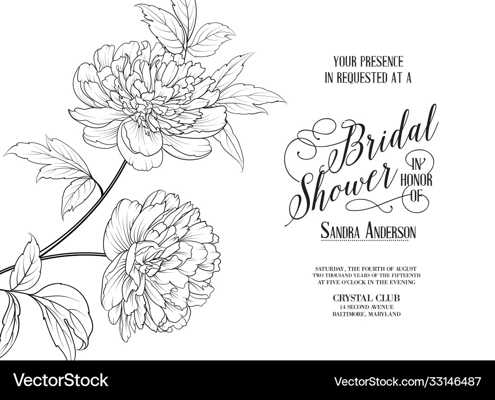 Bridal shower horizontal card announcement line vector image