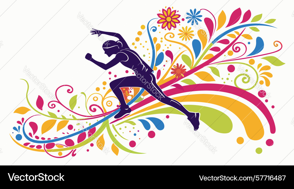 Dynamic runner with colorful swirls design vector image