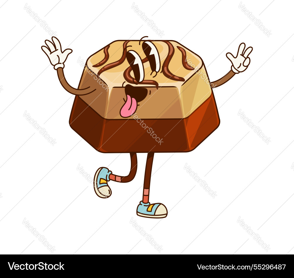 Groovy chocolate candy sweet character tongue out Groovy chocolate candy sweet character tongue out vector image