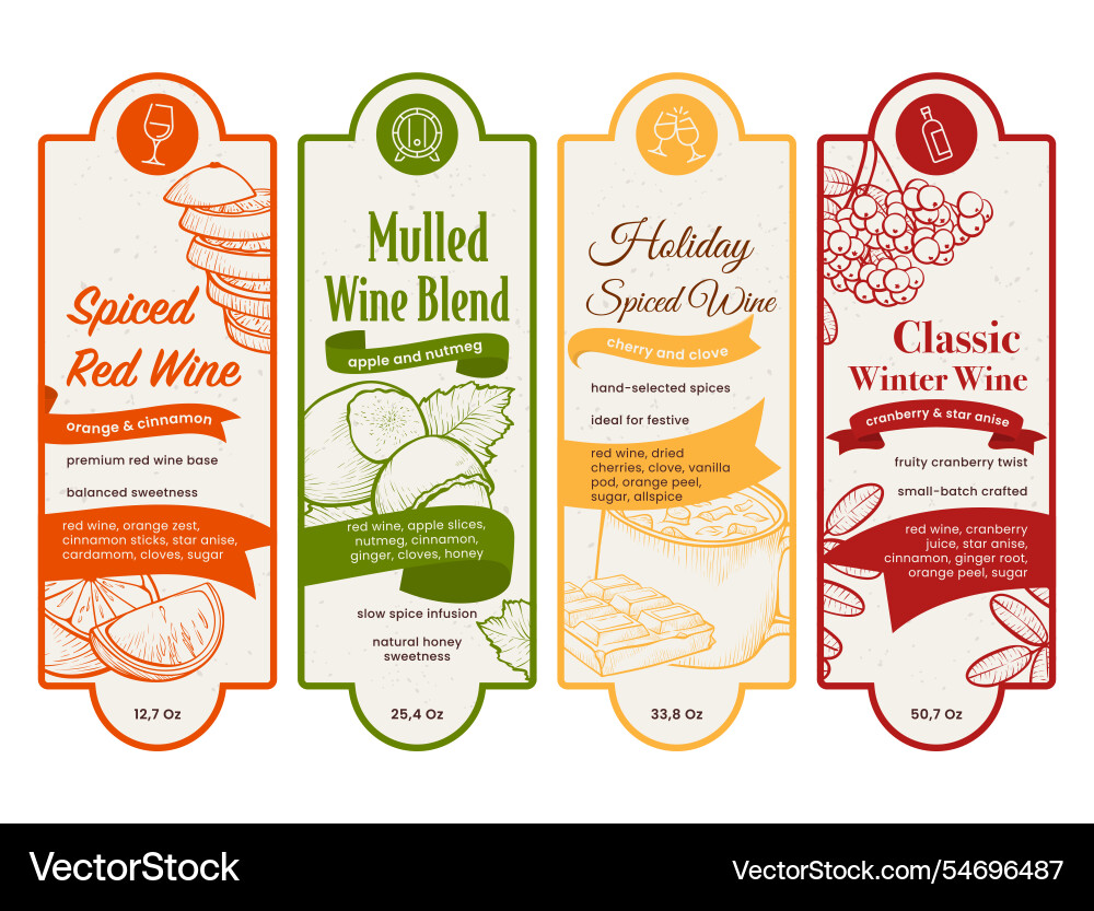 Labels for different types of mulled and spiced Labels for different types of mulled and spiced vector image