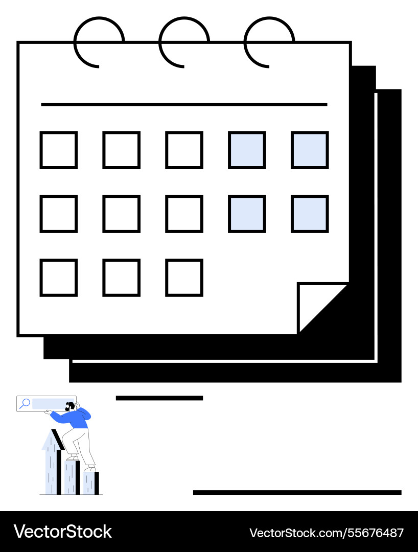 Man with magnifier analyzing data against large Man with magnifier analyzing data against large vector image