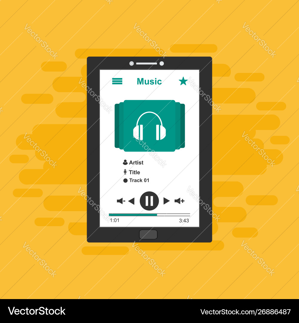 Media player application app template with flat Media player application app template with flat Vector Image