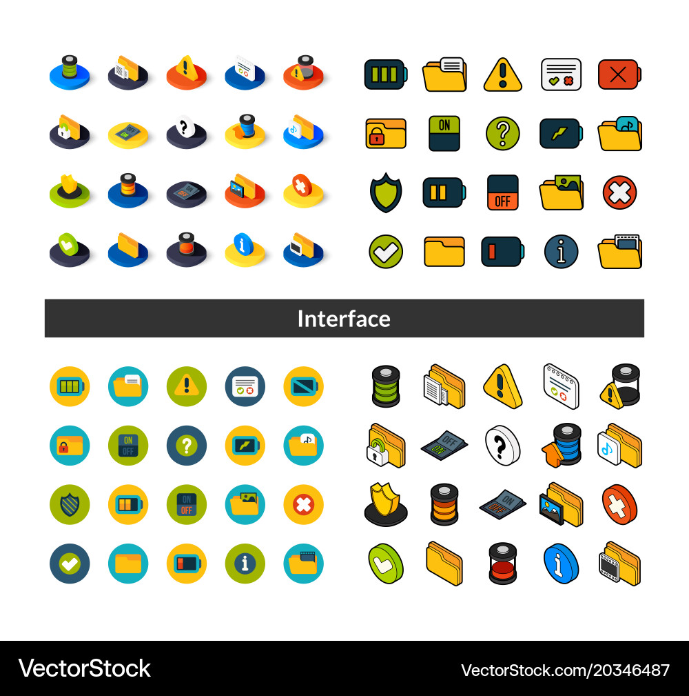 Set of icons in different style - isometric flat vector image