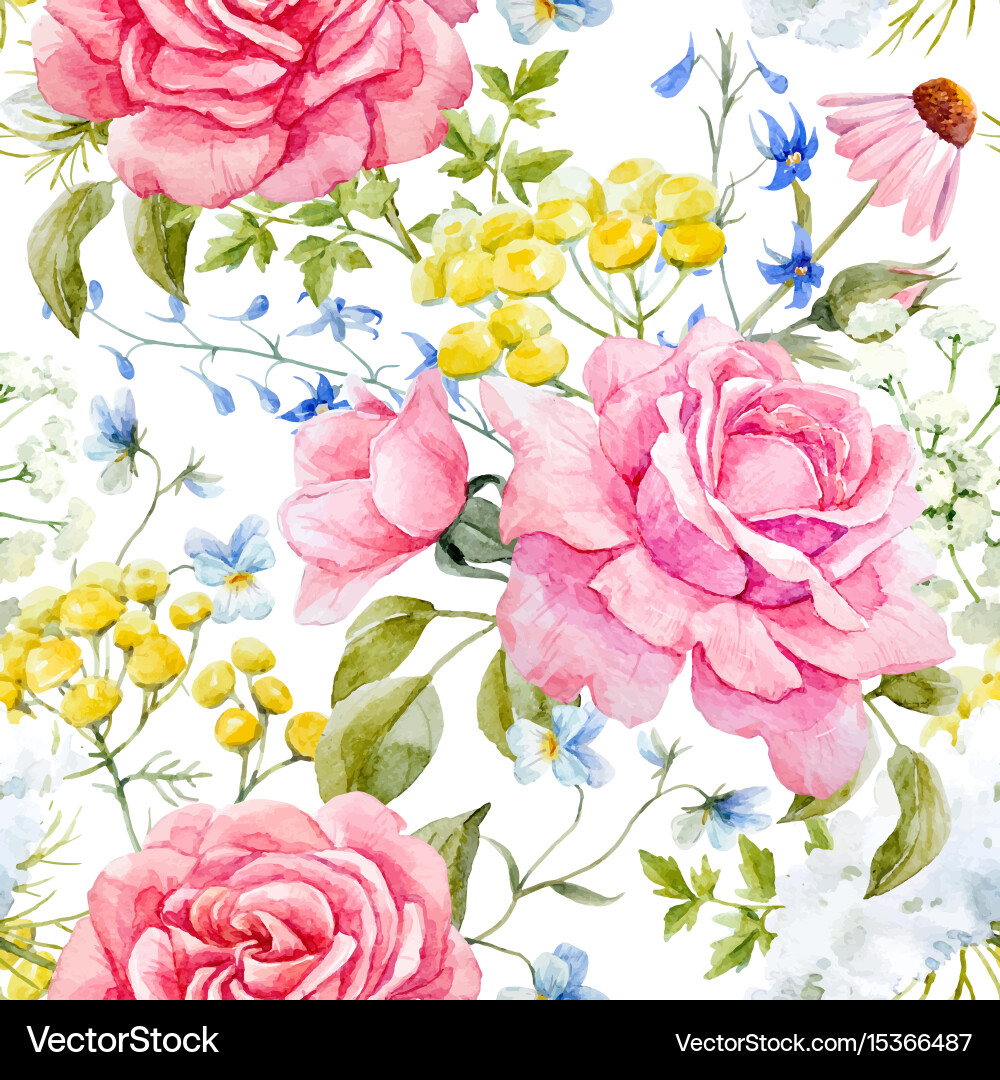 Watercolor Rose Seamless Floral Pattern Vector Image