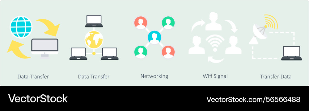 A set of 5 communication icons as data transfer vector image