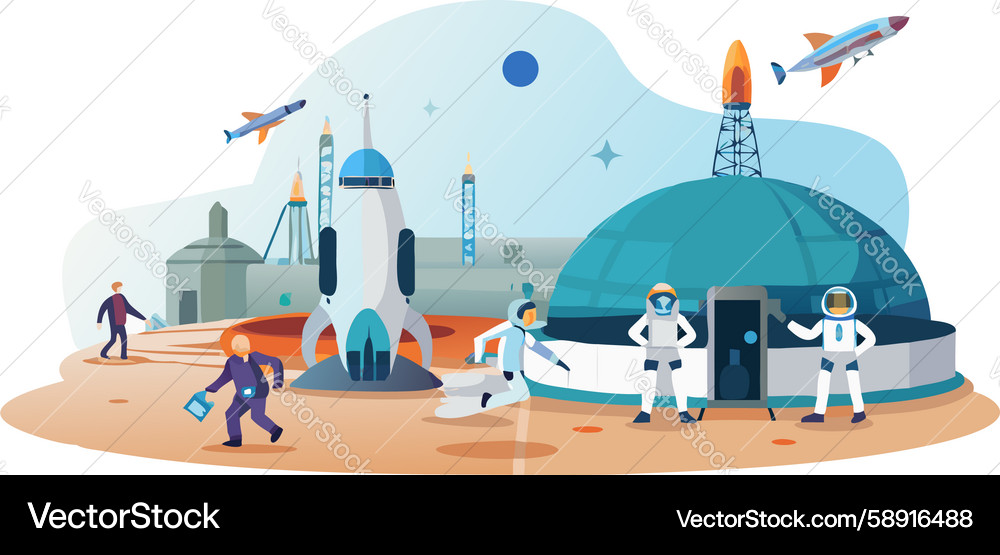 Astronauts exploring alien planet with space Vector Image