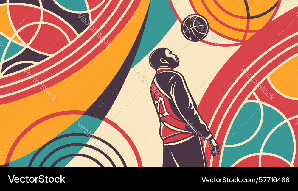 Basketball player in action with abstract Vector Image