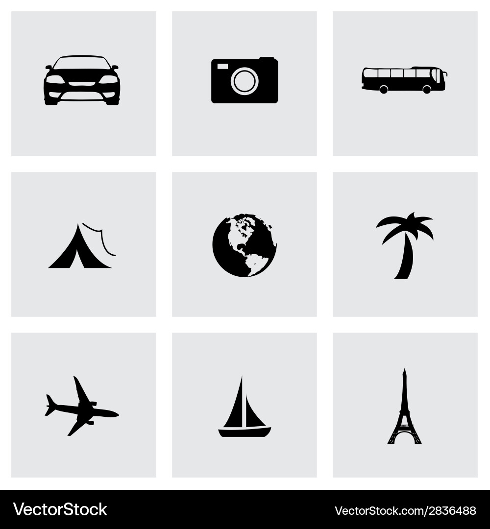 Black travel icons set Vector Image