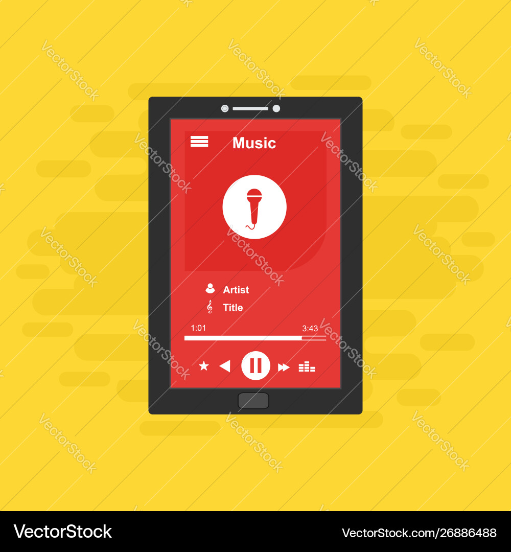 Media player application app template with flat vector image