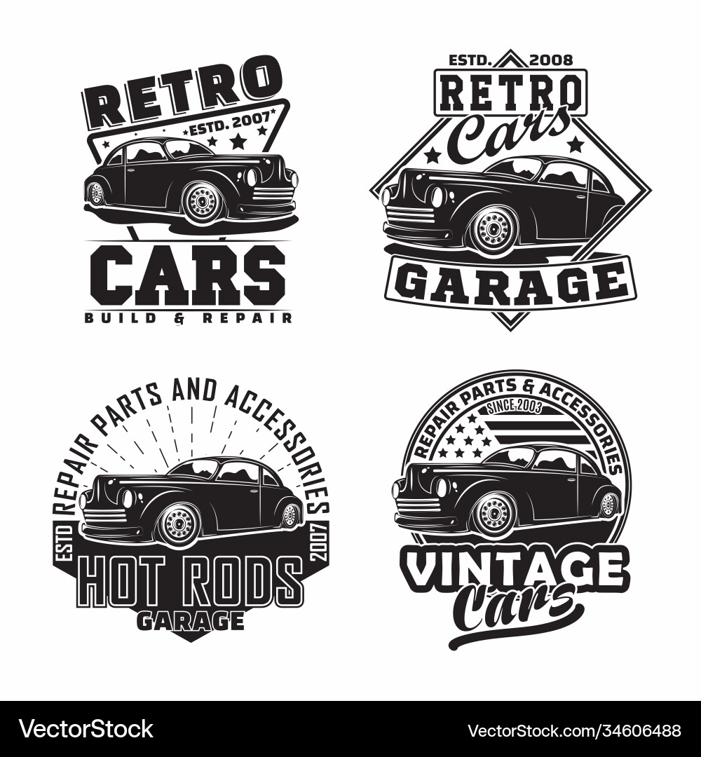 Vintage Hot Rod Garage Logo Set vector image