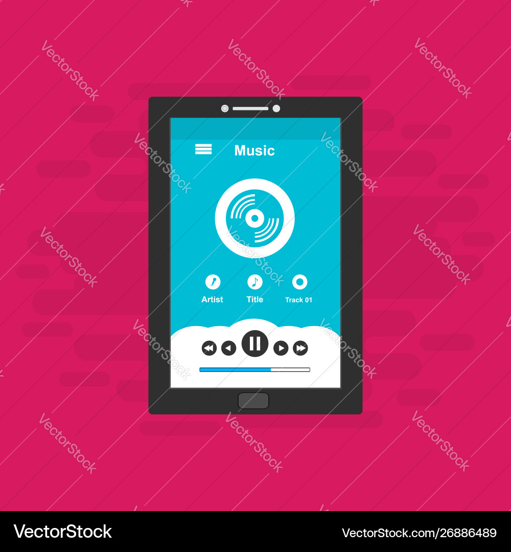 Media player application app template with flat Media player application app template with flat vector image
