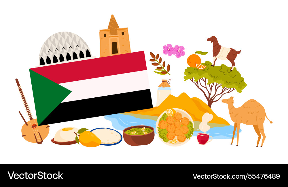 Travel to sudan culture elements and landmarks Travel to sudan culture elements and landmarks vector image