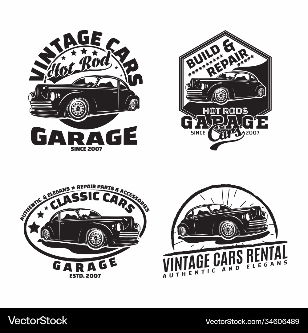 Vintage monochrome hot rod garage logo design Vintage monochrome hot rod garage logo design vector image