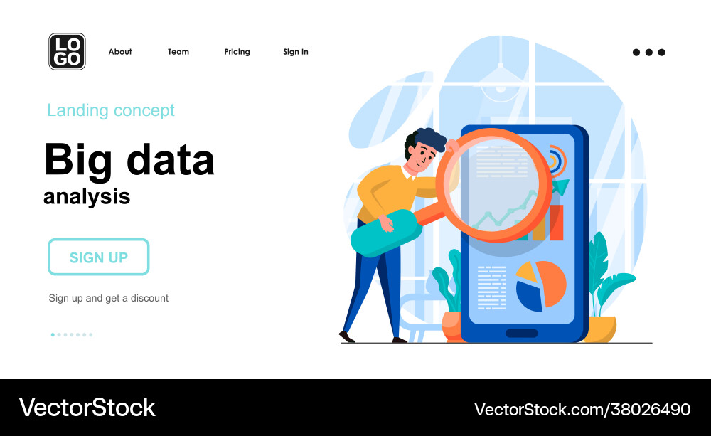Big data analysis web concept analyst examines Big data analysis web concept analyst examines vector image
