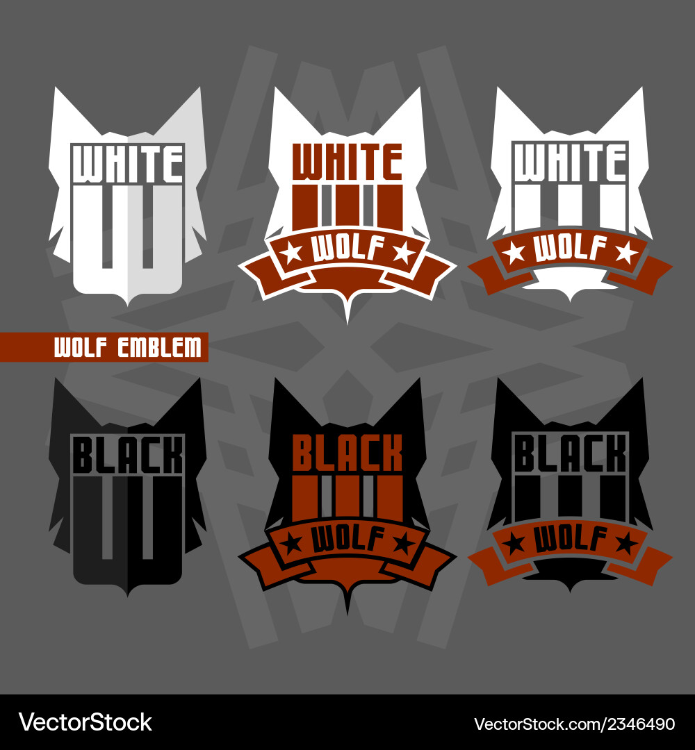 Black and White Wolf Emblems Vector Image