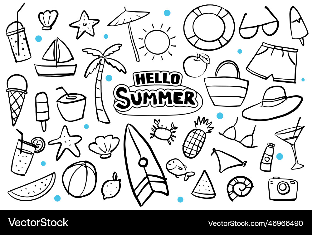 Hello summer doodle on white background Hello summer doodle on white background vector image