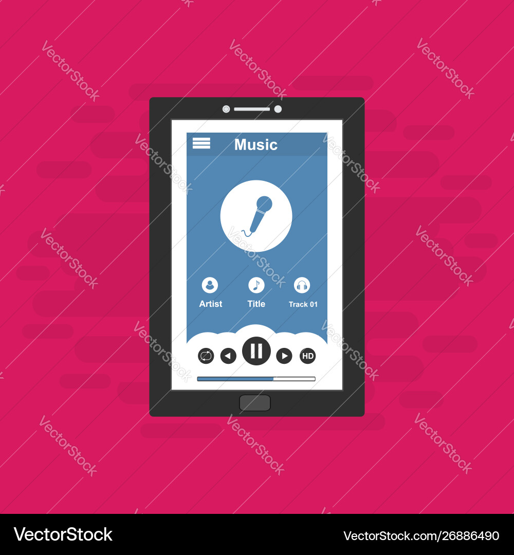 Media player application app template with flat Media player application app template with flat vector image