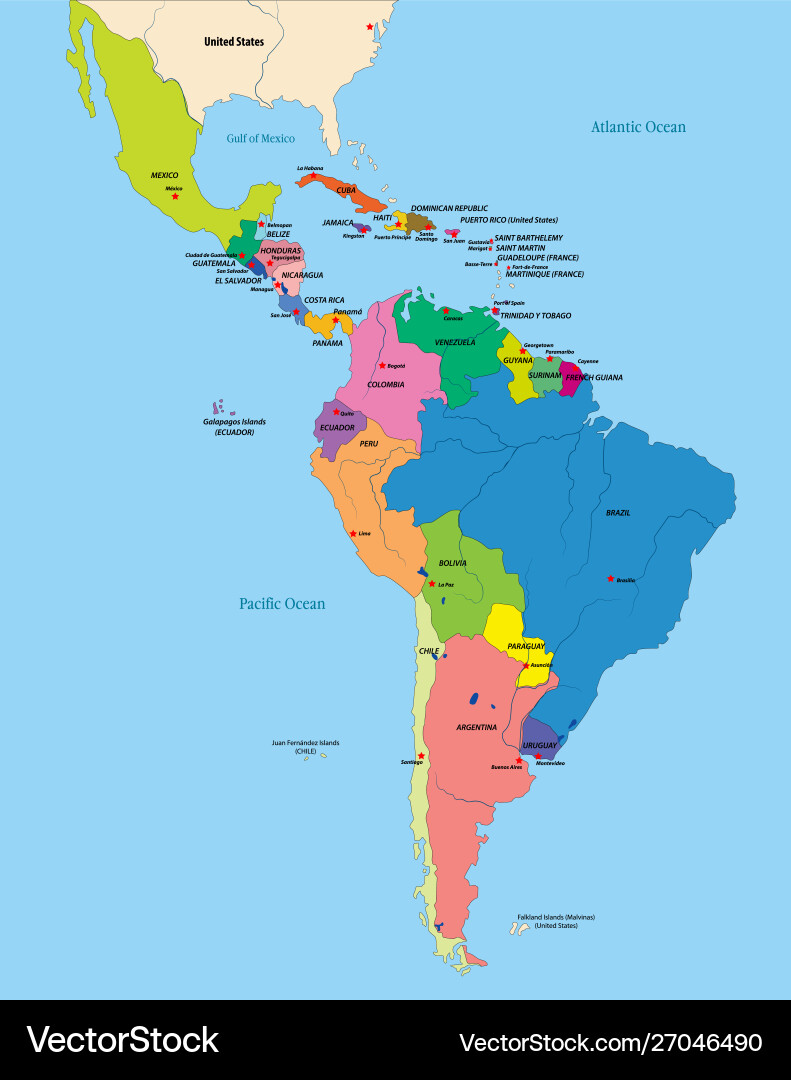 political-map-of-latin-america-capitals-vector-image for Free Printable Map Of Latin America Political Map of Latin America & Capitals Vector Image for Free Printable Map Of Latin America