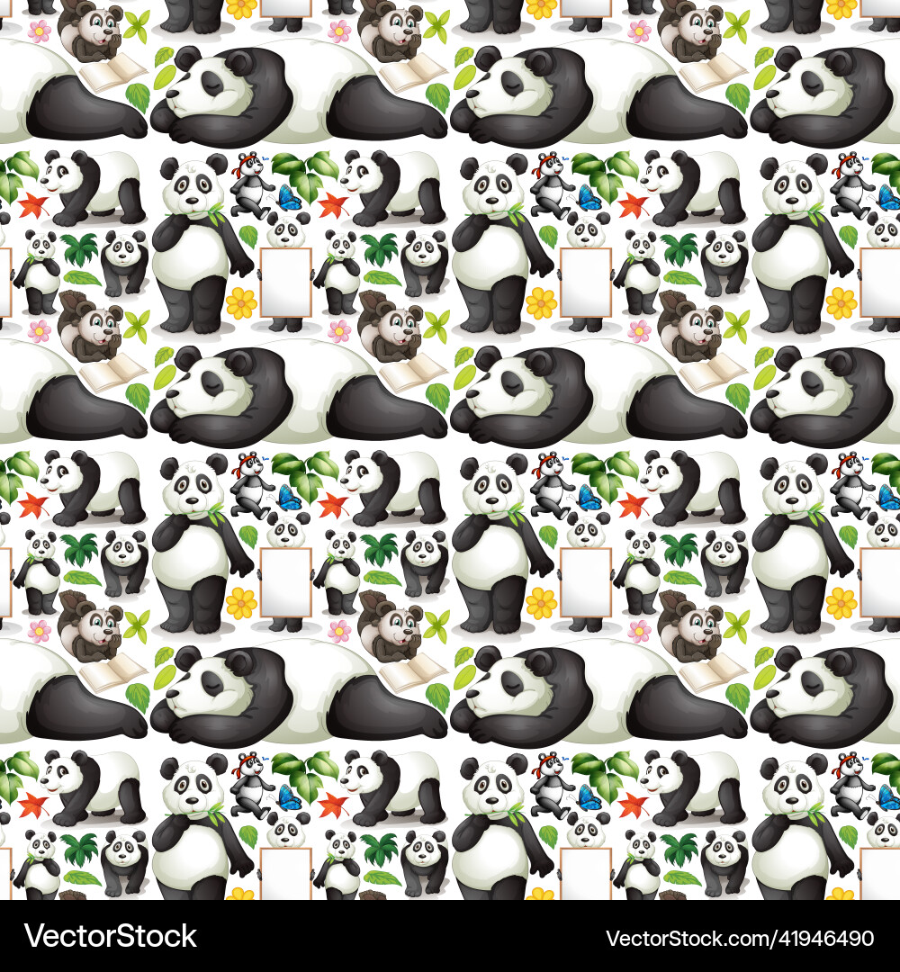 Seamless design with cute panda vector image