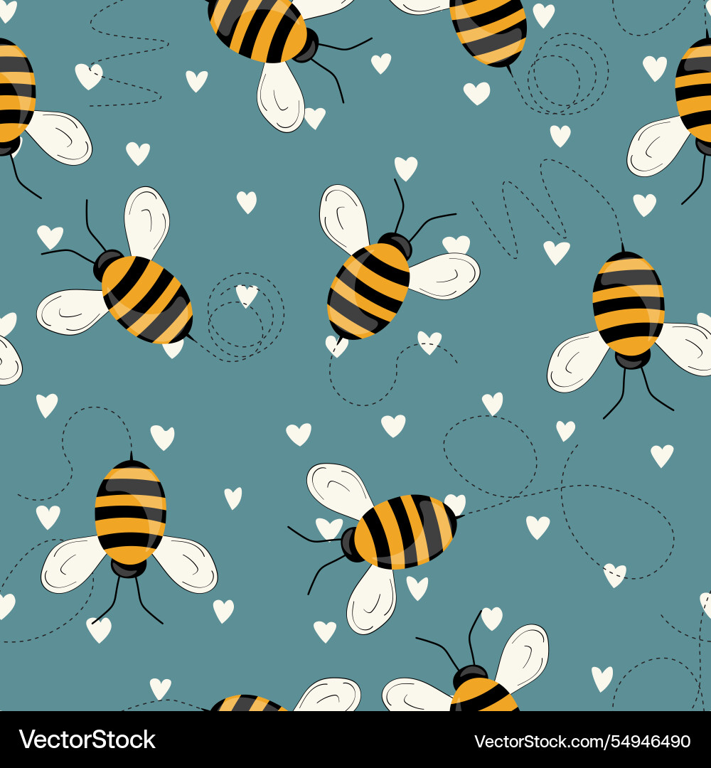 Seamless pattern with bees on color background Seamless pattern with bees on color background Vector Image