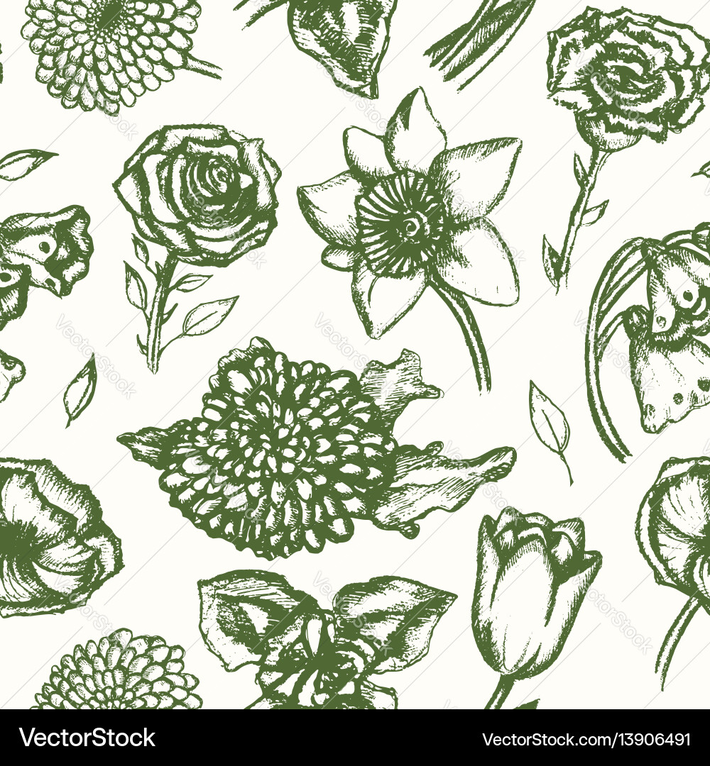 Beautiful flowers - monochromatic hand drawn Beautiful flowers - monochromatic hand drawn Vector Image
