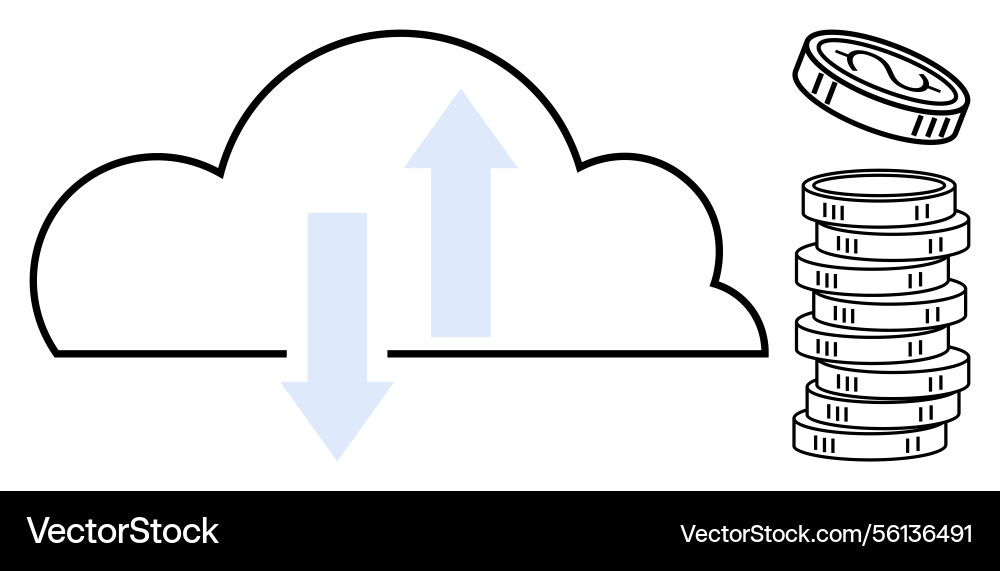 Cloud data transfer with coin stack highlighting Cloud data transfer with coin stack highlighting vector image