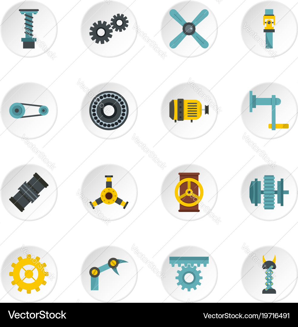 Techno mechanisms kit icons set in flat style Vector Image