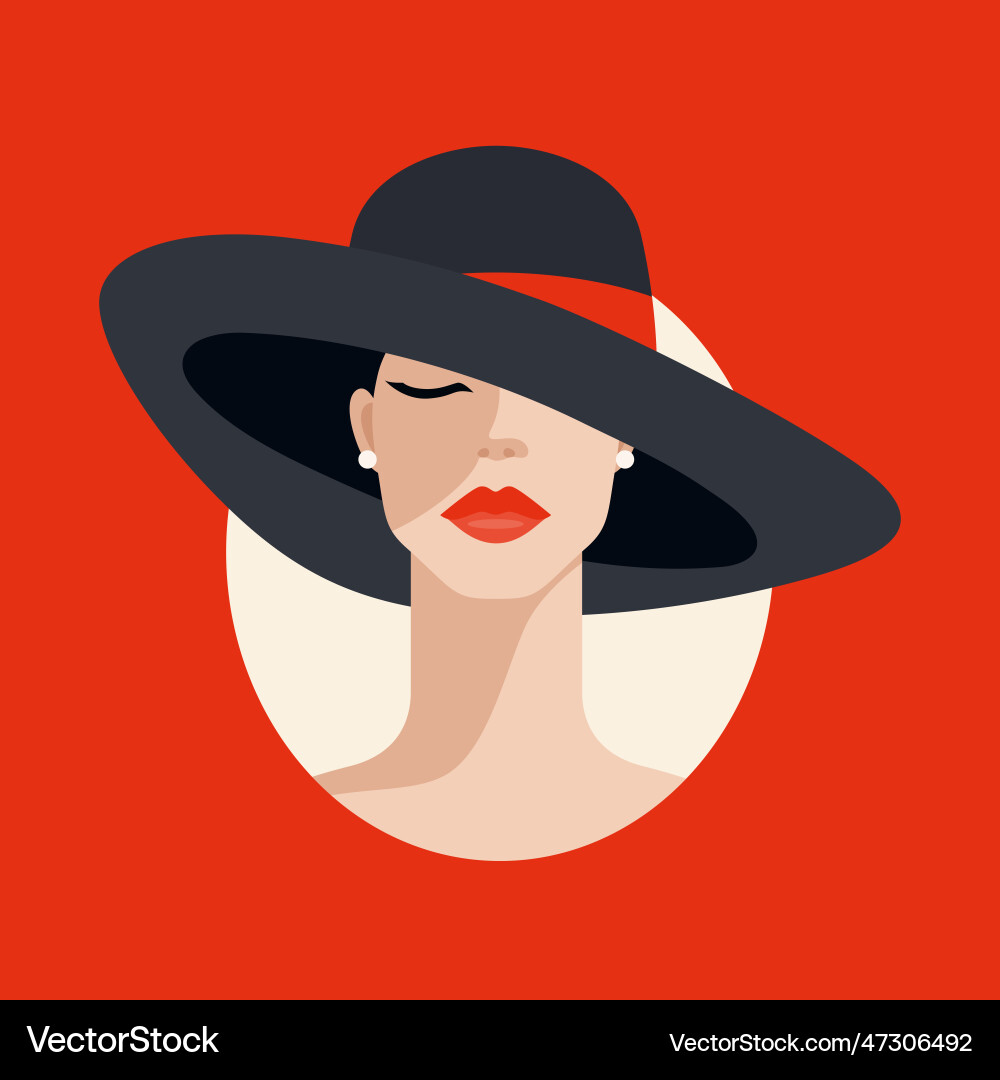 Beautiful woman with big hat and red lips vector image