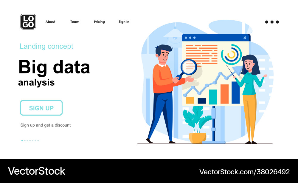 Big data analysis web concept team makes report vector image