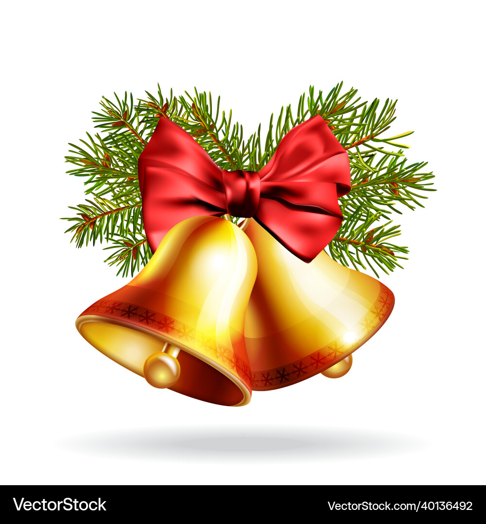Golden Christmas Bells with Tree vector image