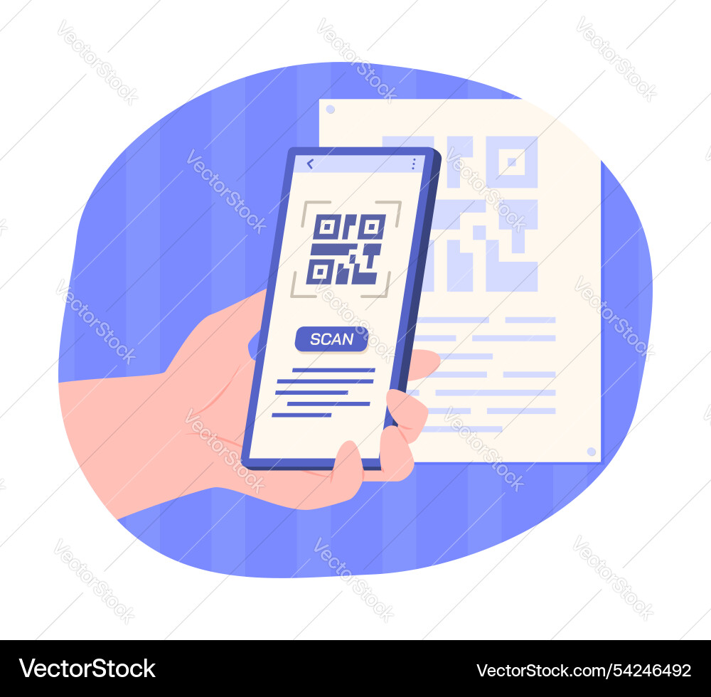 Hands holding smartphone to scan qr code Hands holding smartphone to scan qr code vector image